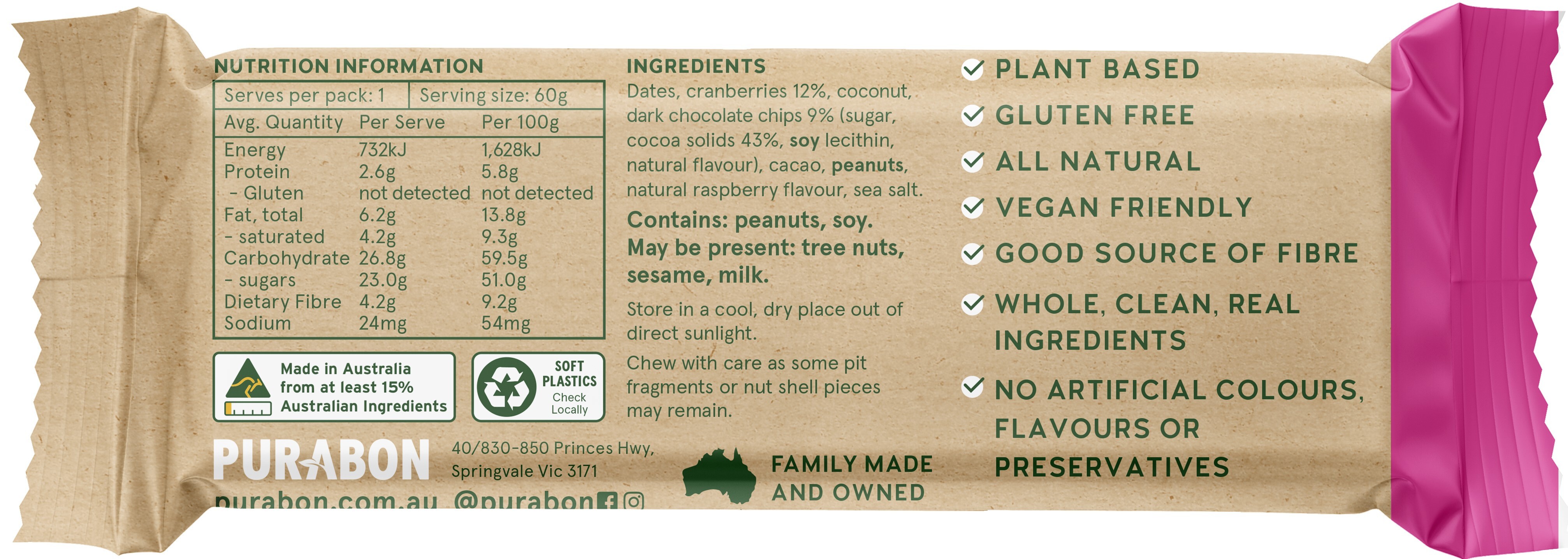 Wholefood Bars Raspberry Double Choc 