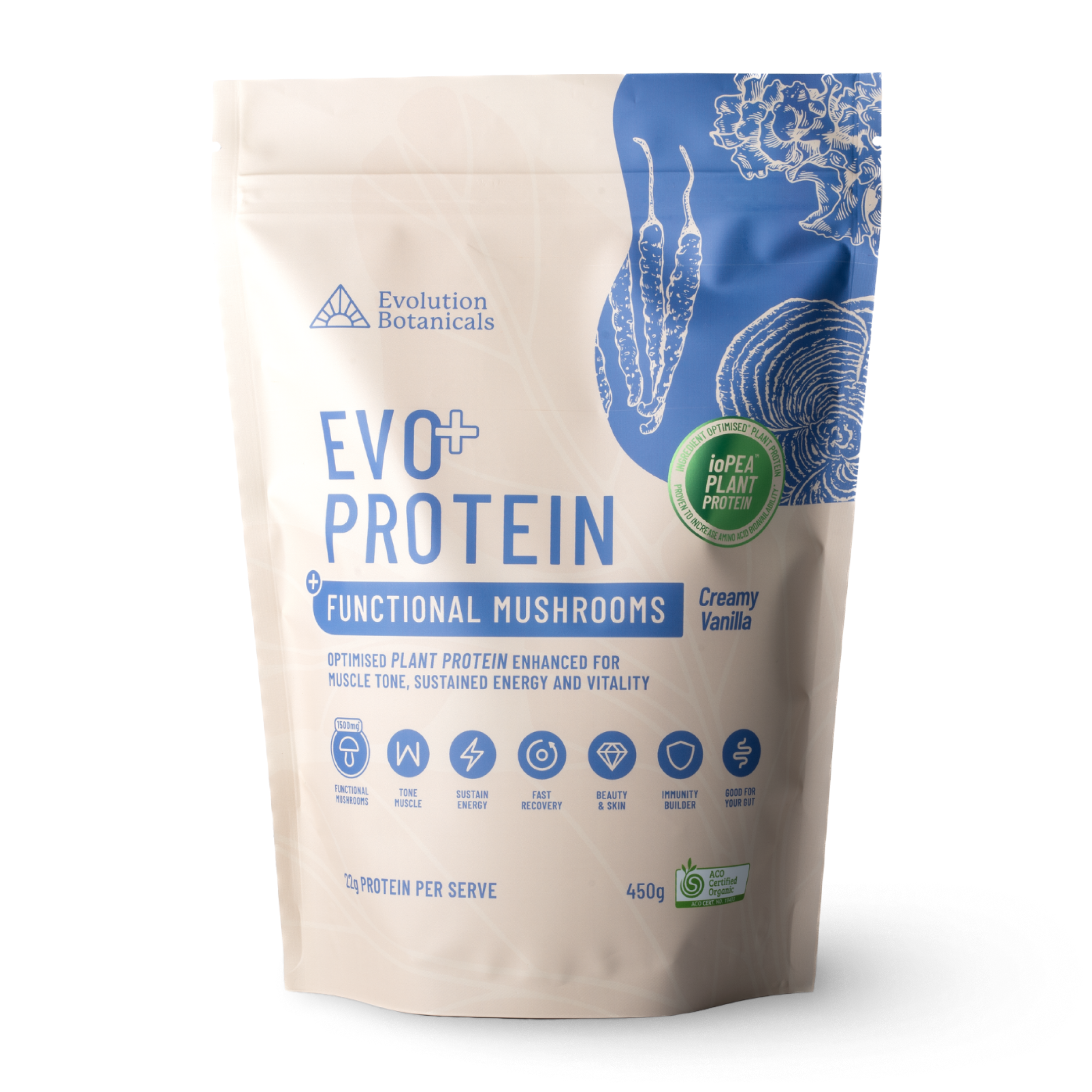 Evo Protein + Functional Mushrooms, Creamy Vanilla Pouch