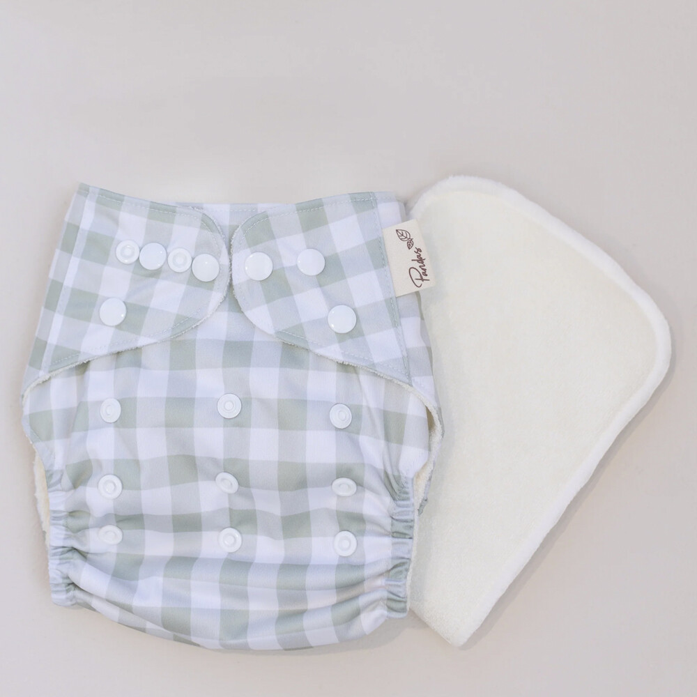 Pandas by Luvme Bamboo CLOTH NAPPY & Insert SAGE CHECK