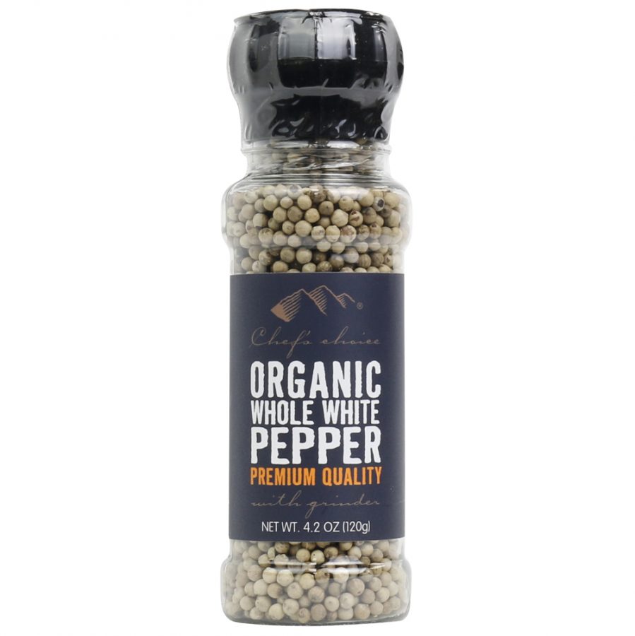 Organic Whole White Peppercorn Grinder