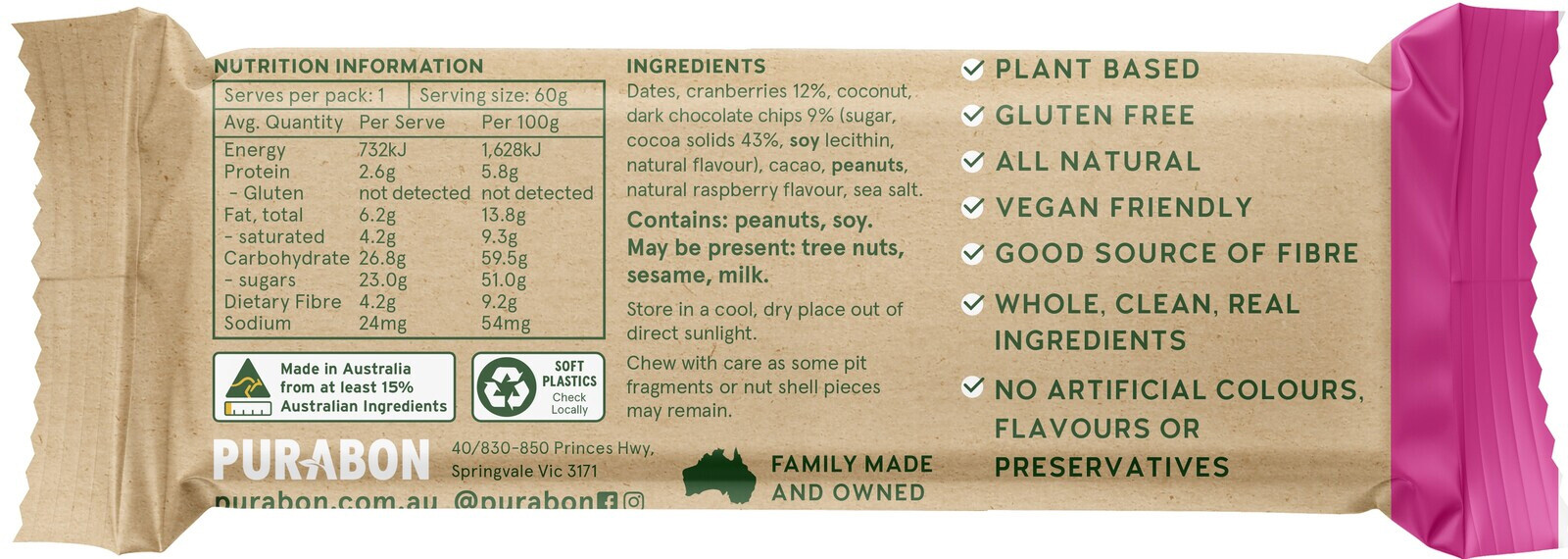 Wholefood Bars Raspberry Double Choc 
