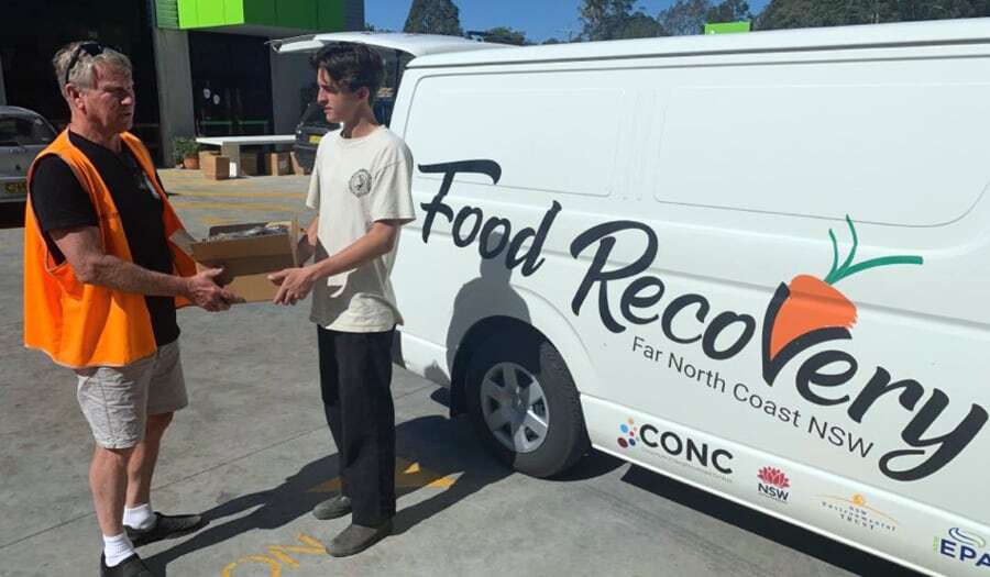 Little Valley staff loading food donations into the Food Recovery Far North Coast van