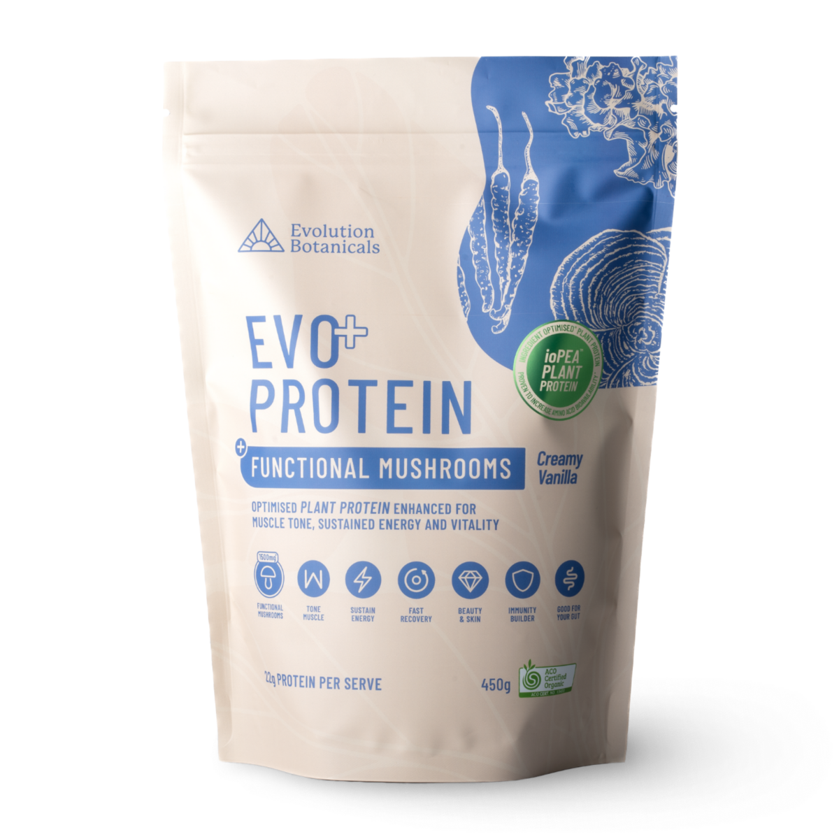 Evo Protein + Functional Mushrooms, Creamy Vanilla Pouch